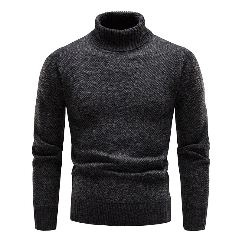 Men's Turtleneck Sweater Fashion Slim Fit Pullover Long-sleeved Knitted Top Solid Color Clothing