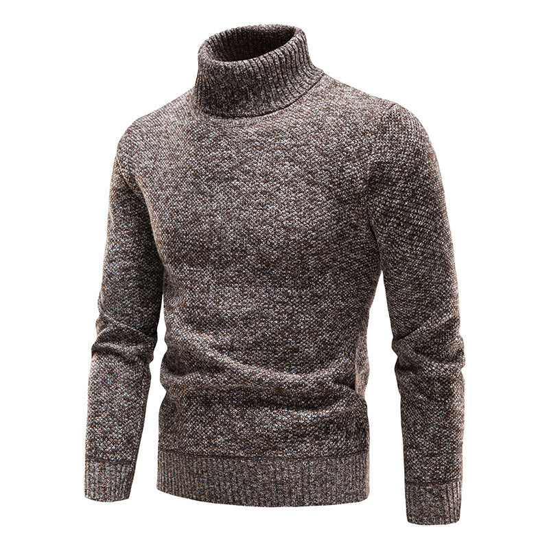 Men's Turtleneck Sweater Fashion Slim Fit Pullover Long-sleeved Knitted Top Solid Color Clothing