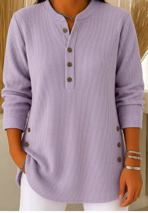 V-neck Buttons Sweater Fashion Casual Solid Color Long-sleeved Tops Women's Blouse T-shirt Clothing