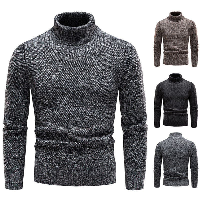 Men's Turtleneck Sweater Fashion Slim Fit Pullover Long-sleeved Knitted Top Solid Color Clothing