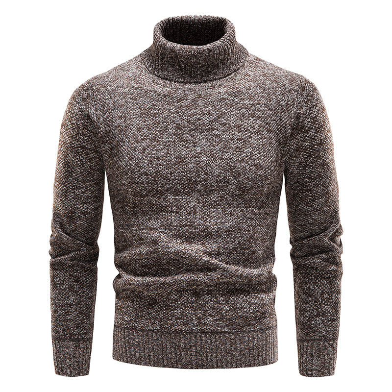 Men's Turtleneck Sweater Fashion Slim Fit Pullover Long-sleeved Knitted Top Solid Color Clothing